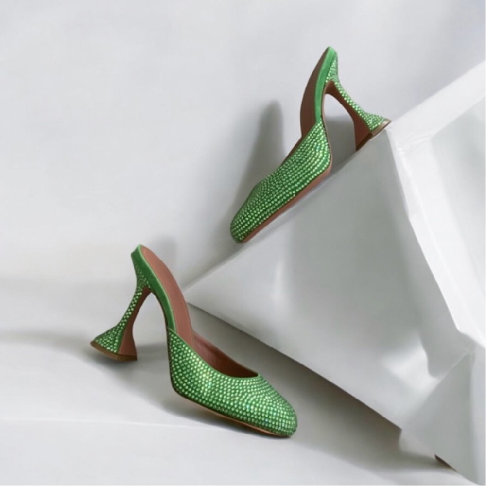NIB Amina Muaddi Emili Slipper Crystal Mule Heels Size 37.5 $1,210.00 - Picture 2 of 8